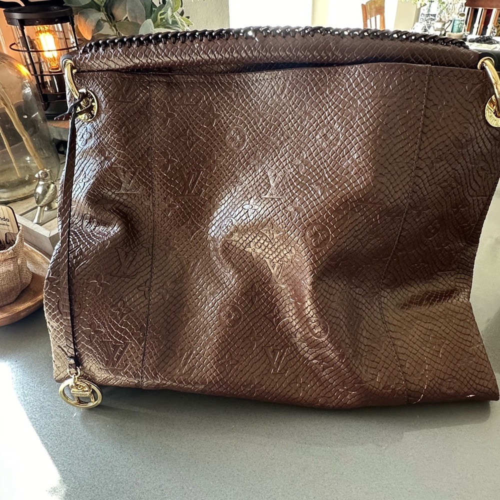 Brown Shoulder Bag with Textured vegan Leather